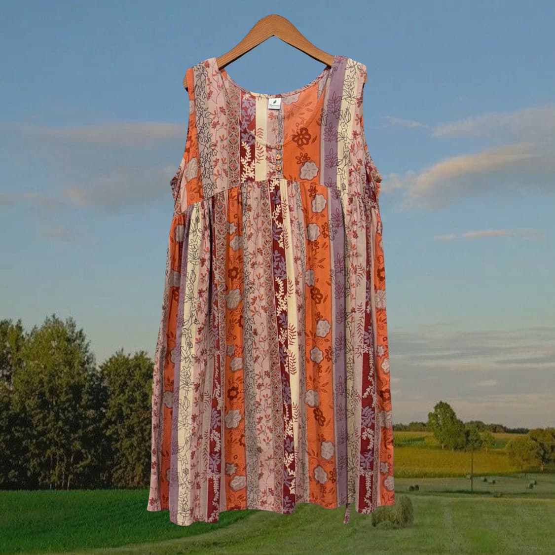 일본 빈티지 에스닉 히피 플라워 패턴 민소매 원피스 상품이미지2