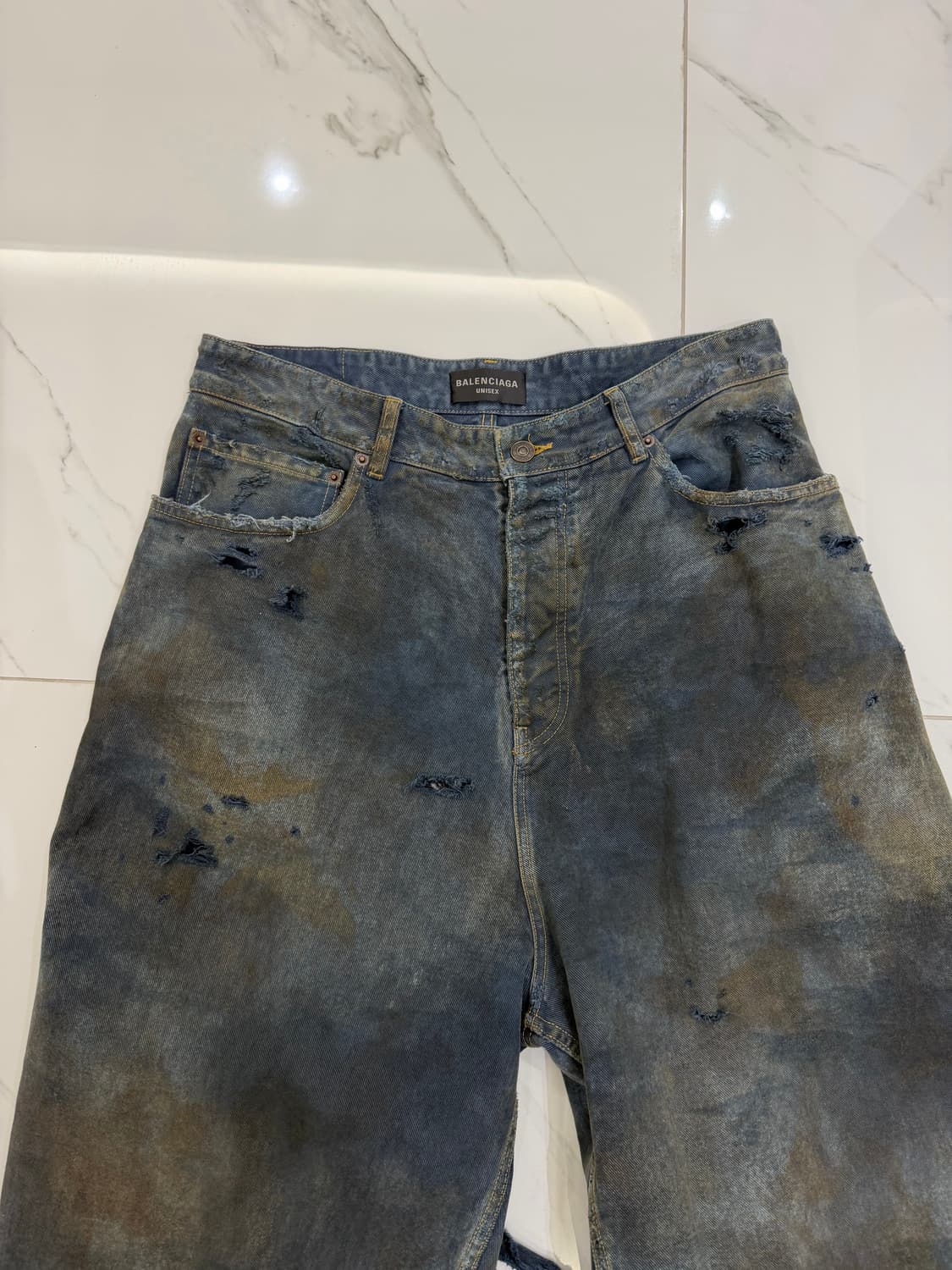 [M] 발렌시아가 슈퍼 디스트로이드  오션블루 배기 데님팬츠 상품이미지5