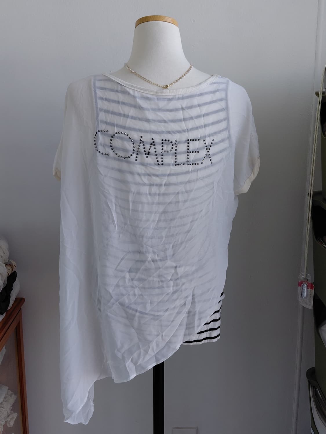 [빈티지] 프린팅 시스루 티셔츠 화이트 상품이미지2