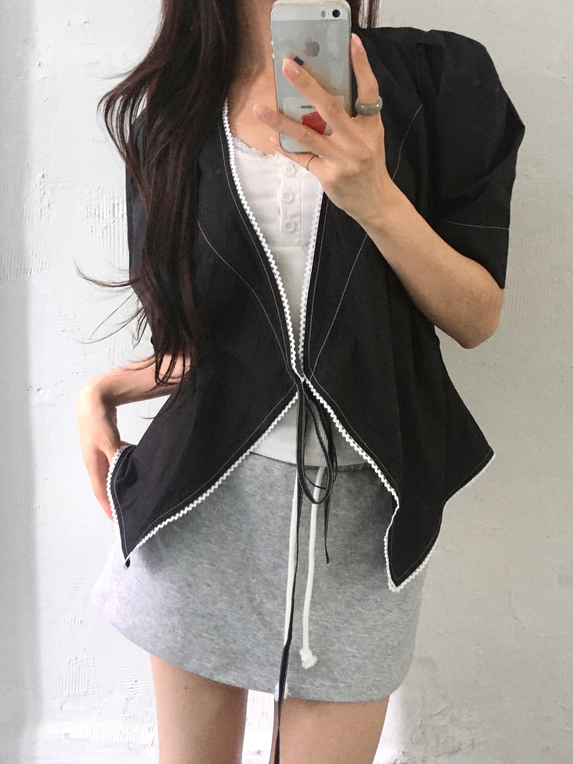 GANNI 가니 스티치 레이스 파플린 랩 블라우스 상품이미지1