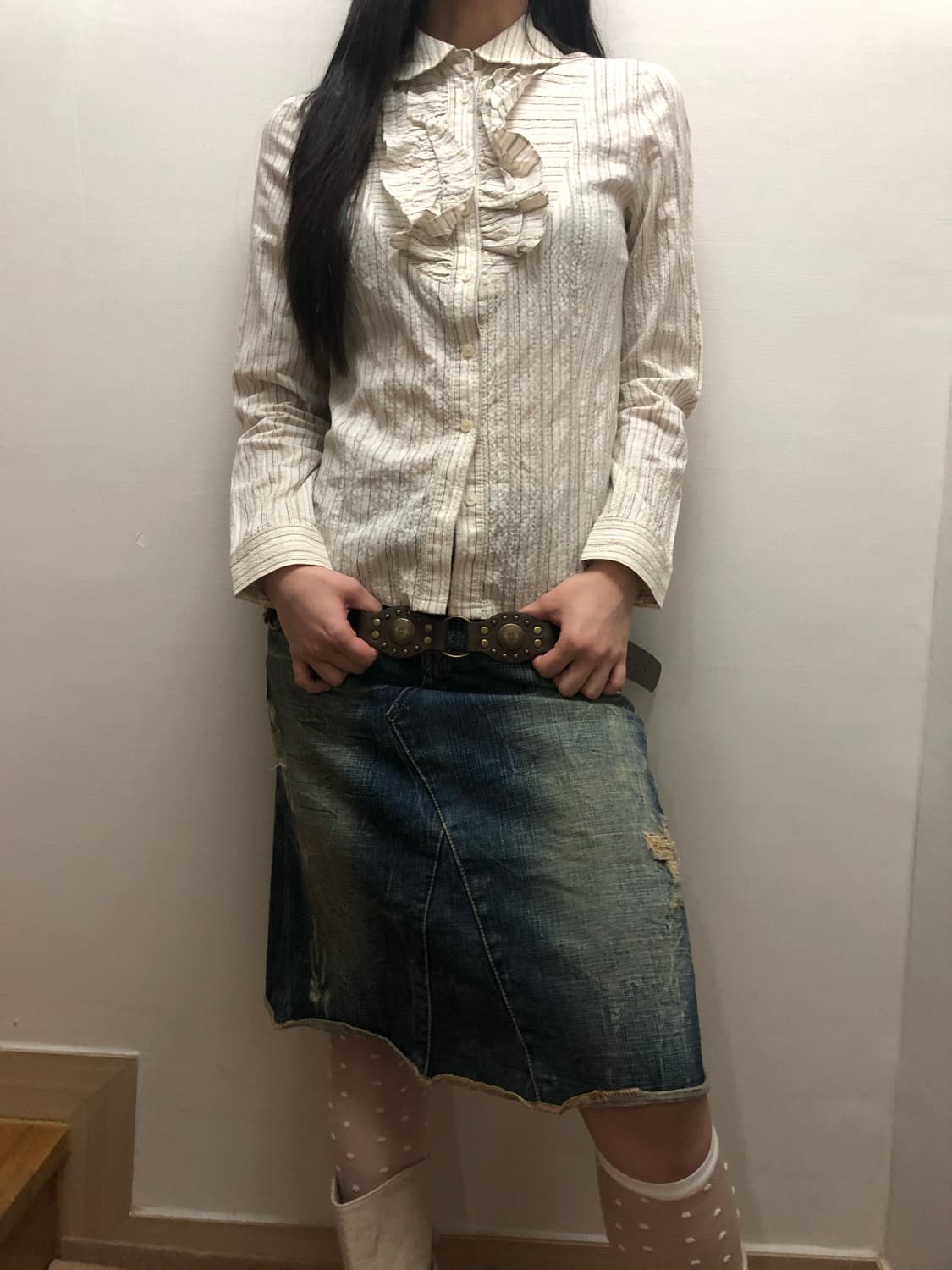 빈티지 화이트 스트라이프 프릴 블라우스 상품이미지8