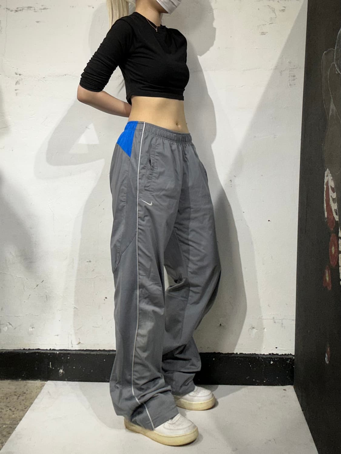 00s 나이키 그레이 사이드 라인 트레이닝 팬츠 와이드 추리닝 바지 L 상품이미지1