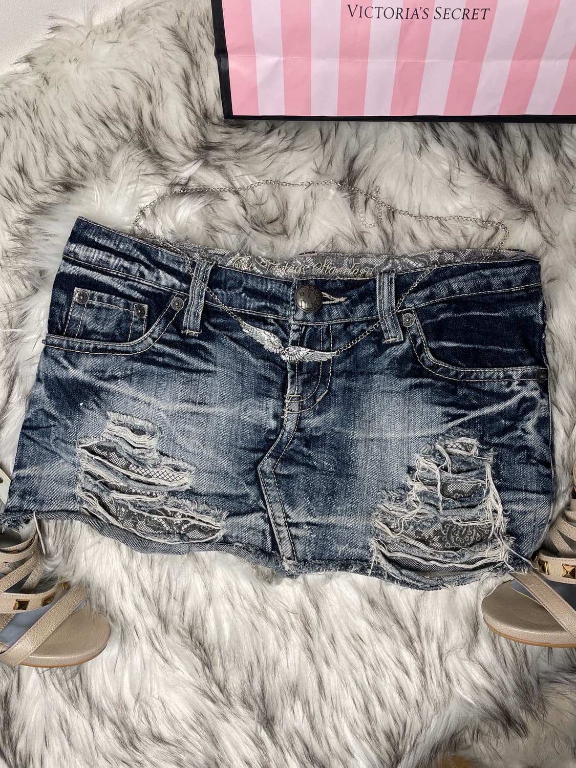 빈티지 데미지 로우라이즈 데님 스커트 상품이미지1