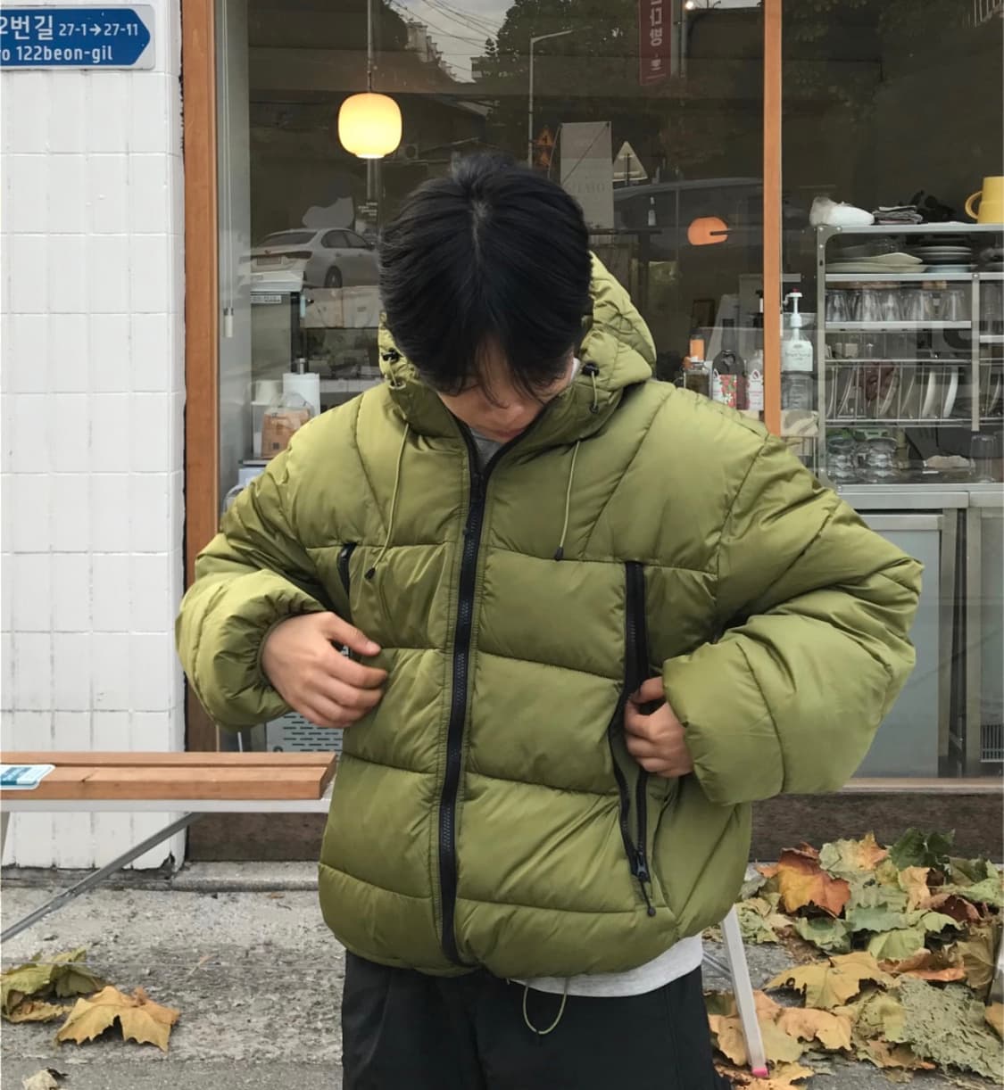 유니섹스 사이드 지퍼 후드 패딩 점퍼 상품이미지1