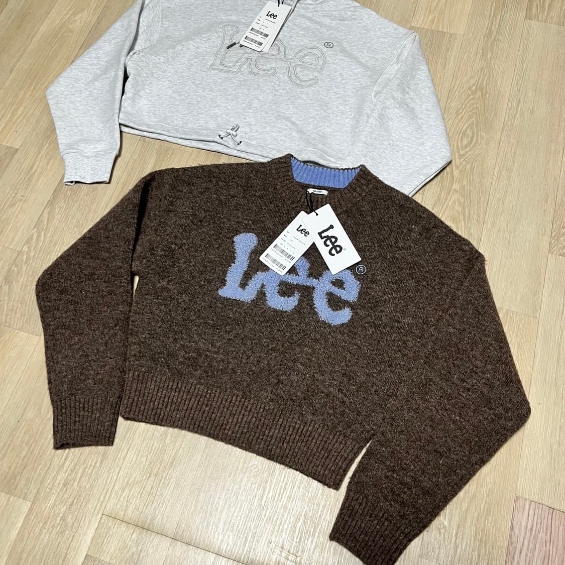 (S) 새상품 리 LEE 부클 빅 트위치 로고 니트 & 우먼 크롭 후드티 상품이미지3