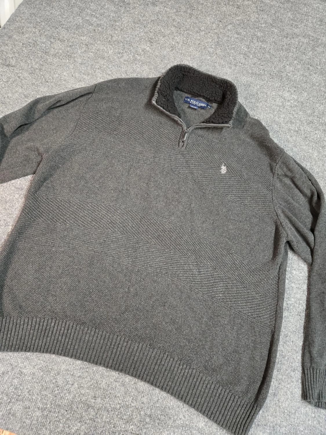 US 폴로 그레이 코튼 하프 집업 니트 스웨터  상품이미지1