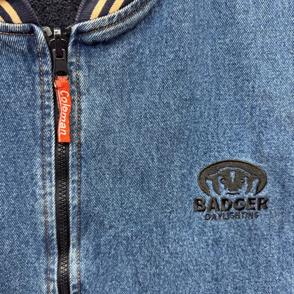 00s USA VINTAGE 데님 바시티 자켓 후면 빅로고 포인트 중청 상품이미지5