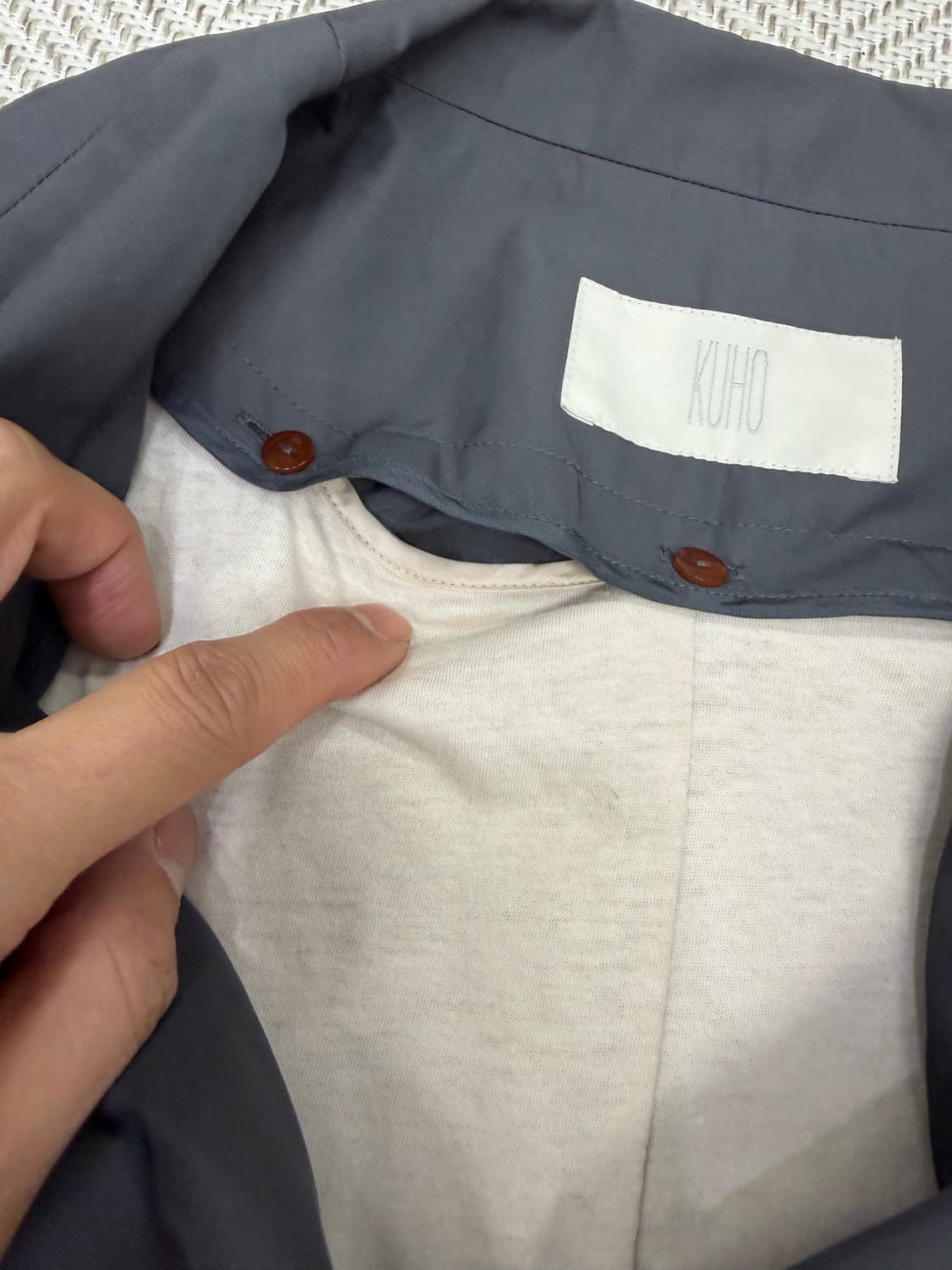 정품) KUHO 구호 오버핏 배색 카라 자켓 85 상품이미지6