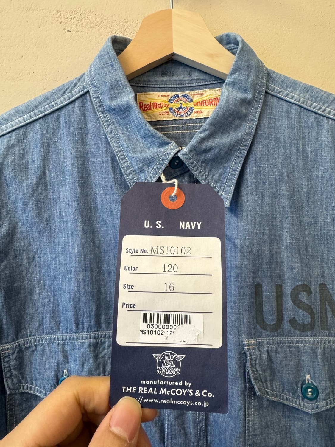 리얼맥코이 샴브레이 셔츠 L USN 상품이미지4