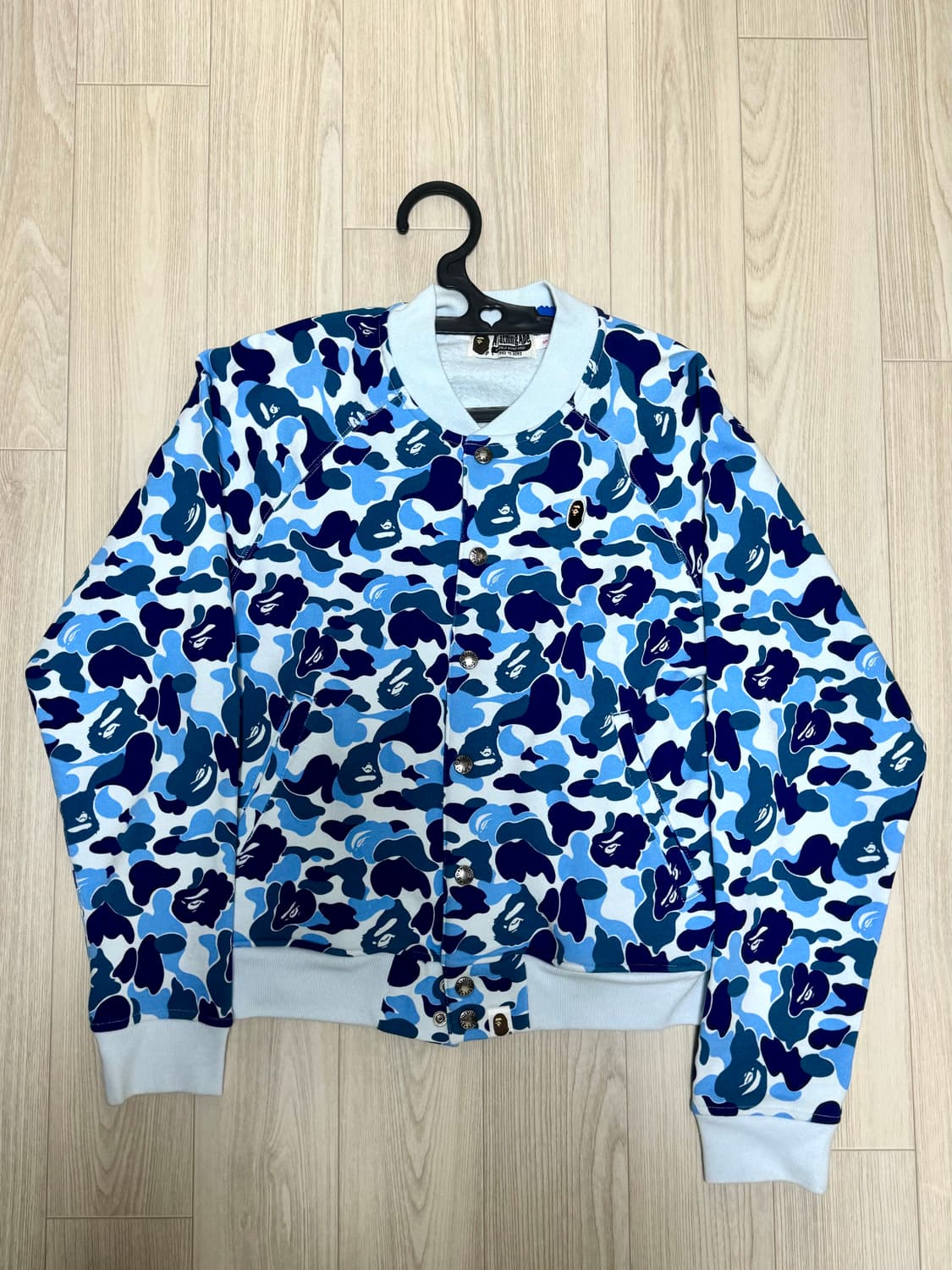 베이프 블루 카모 바시티 블루종 자켓 S 후드집업 샤크 상품이미지1