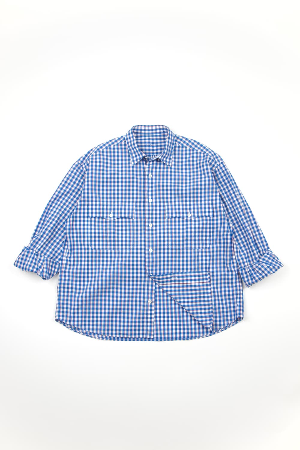 Porter classic 롤업 깅엄 체크셔츠 블루화이트 상품이미지2