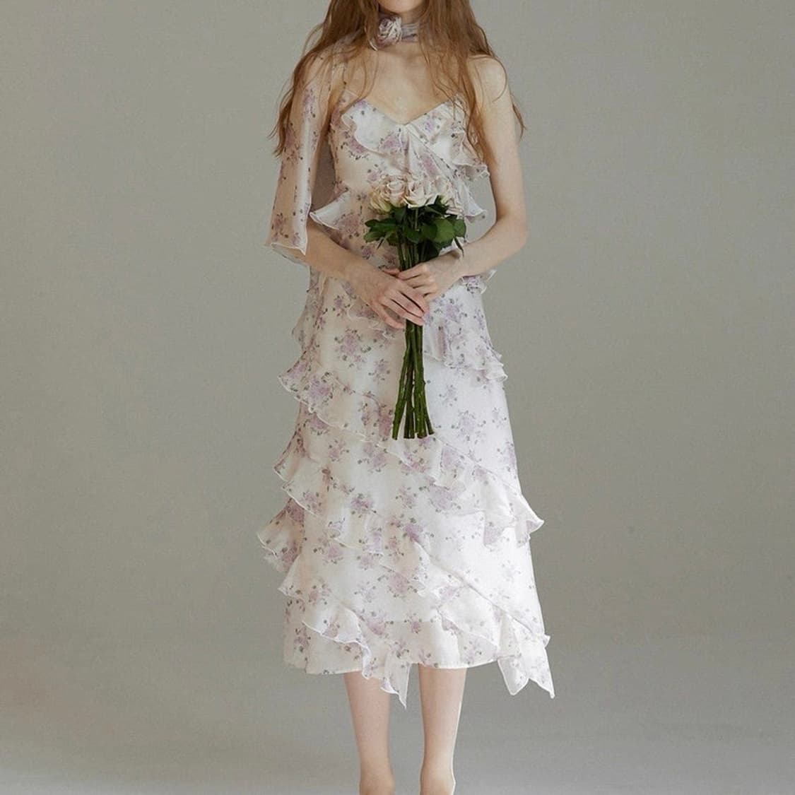 S사이즈) 신스덴 루시 플로랄 프릴 스카프 드레스 휴양지여름나시롱원피스 상품이미지3