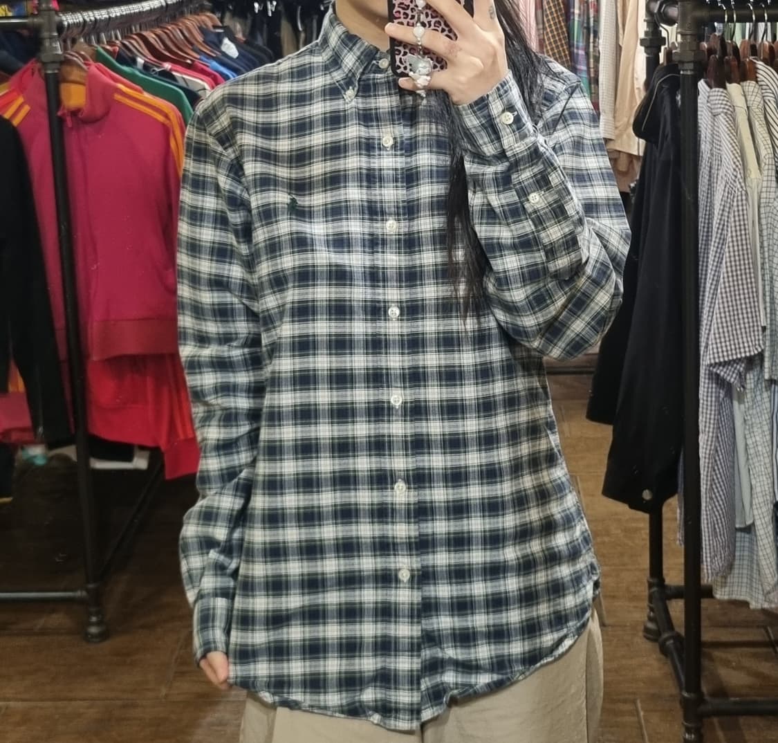 [Hi] polo 폴로 긴팔 체크셔츠 네이비 상품이미지1