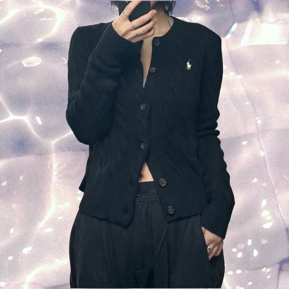 폴로 랄프로렌 신형 꽈배기 케이블 니트 울 캐시미어 가디건 블랙 S  상품이미지2