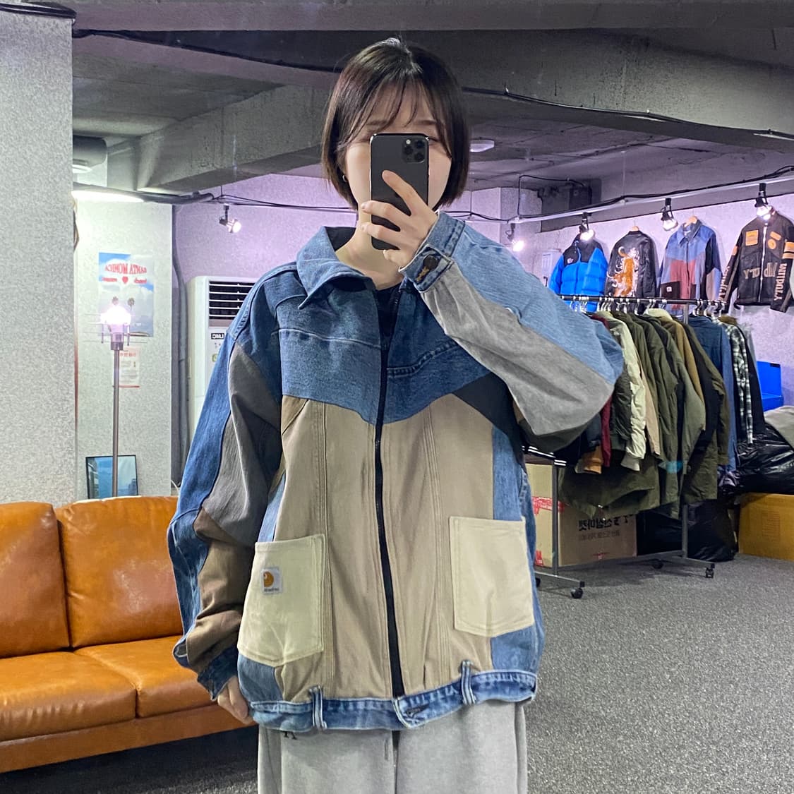 칼하트 리메이크 패치워크 데님 재킷 B4045 상품이미지1