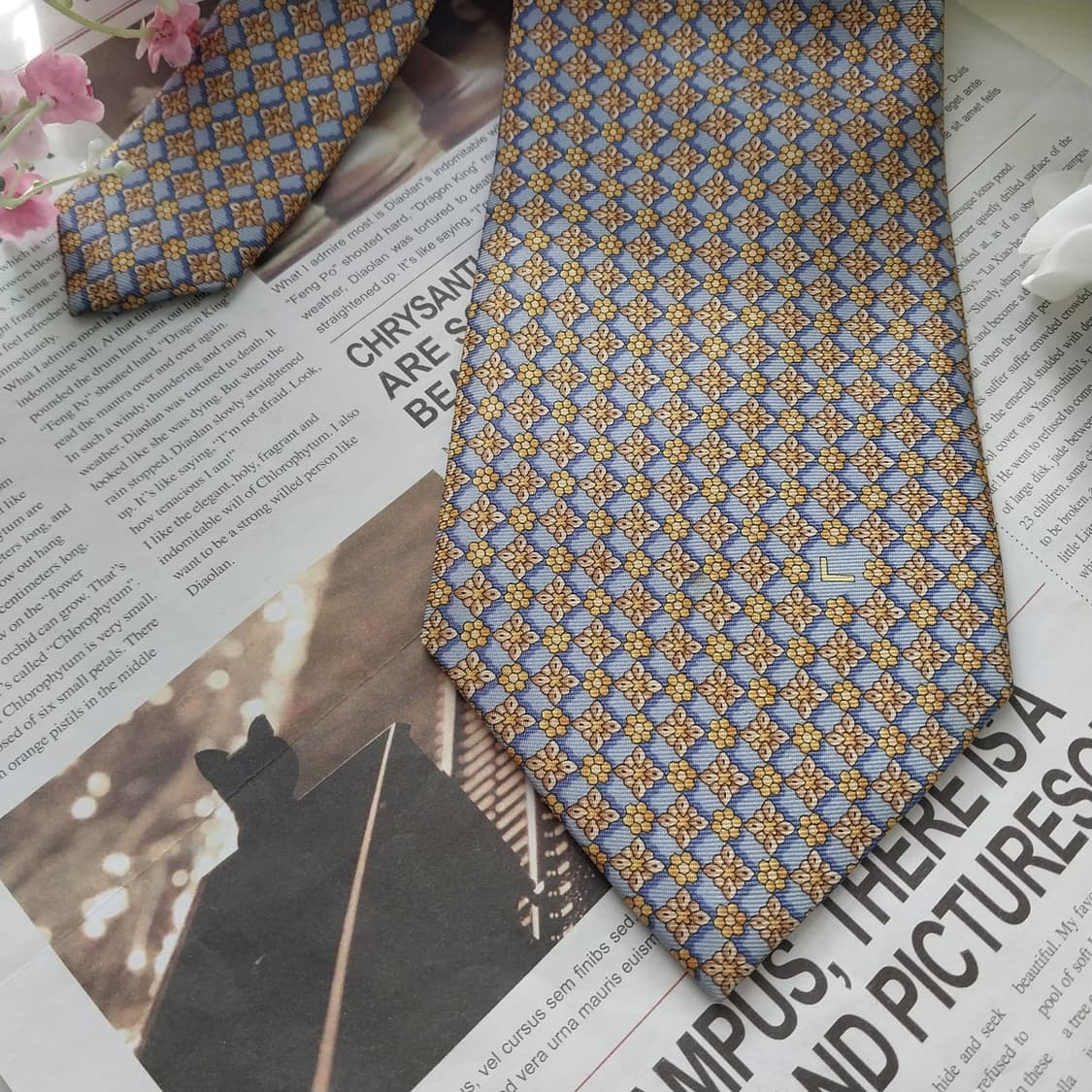 란셀 실크 블루&골드 자카드 넥타이 9.6cm A+~A등급 K1488
 상품이미지4