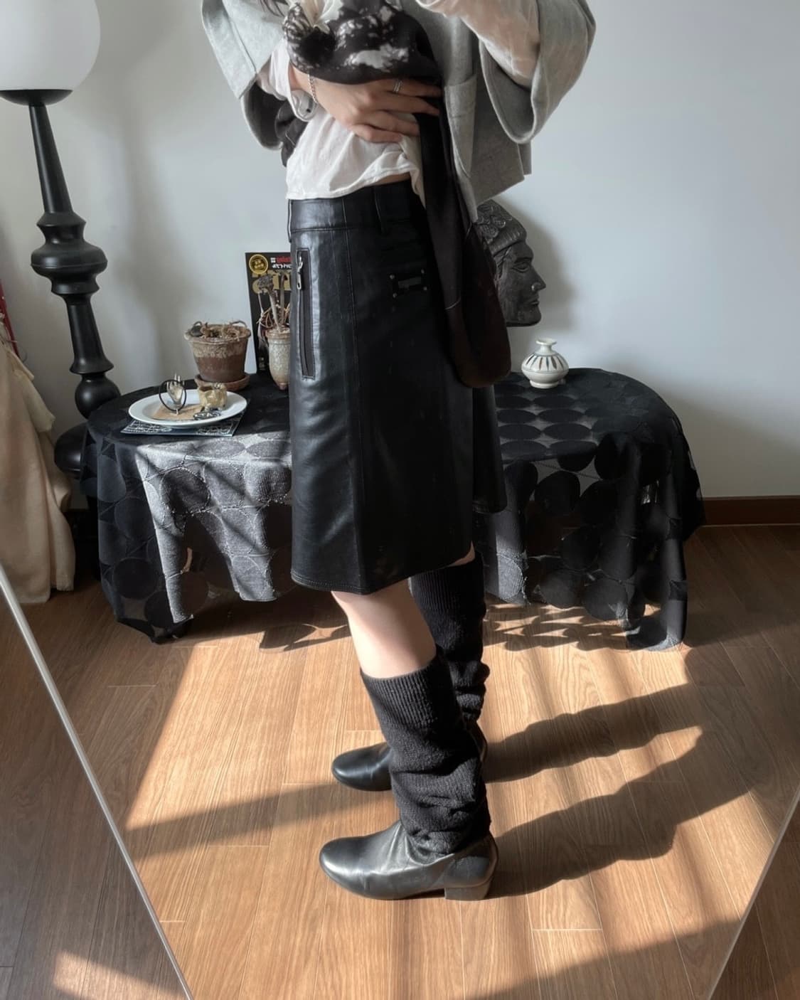 LANVIN sport : 랑방 레더 미디 스커트 상품이미지1