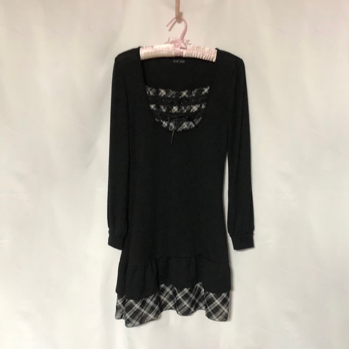 체크 리본 로걀 니트 원피스 상품이미지8