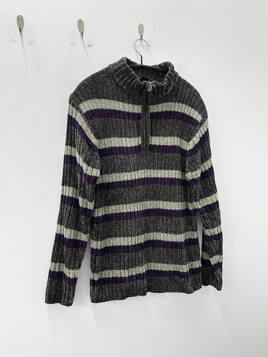 Sunlucas velvet stripe purple knit top 상품이미지2