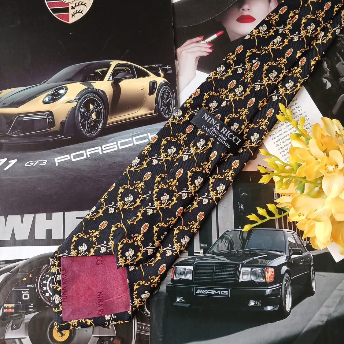 니나리치 실크 블랙&골드 오브제 넥타이 9.6cm A+등급 A19157
 상품이미지4