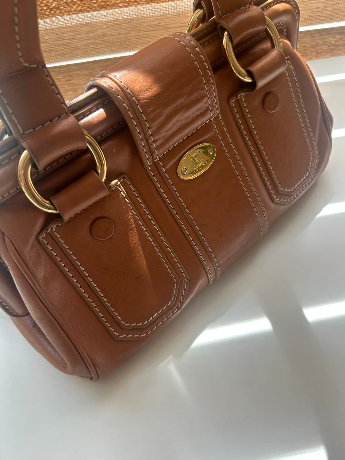 재입고‼️🤎)) 셀린느 빈티지 브라운 레더 패드락 토트백 상품이미지4