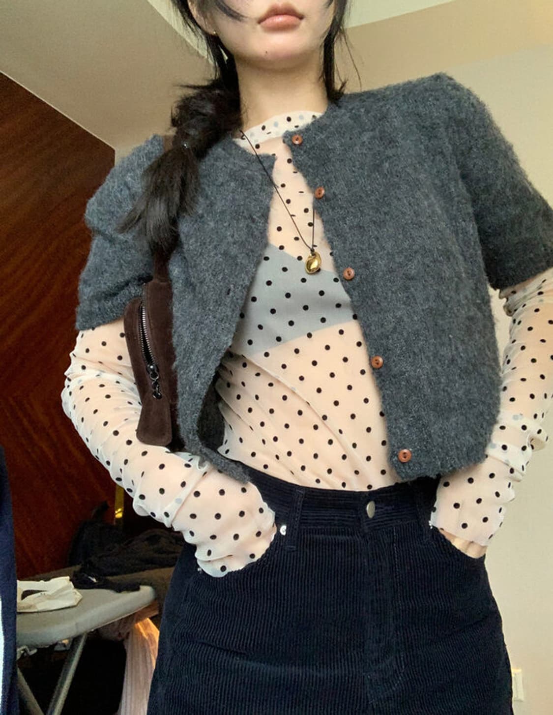 리넨느 linenne 레이어드 시스루 도트 티셔츠 상품이미지3