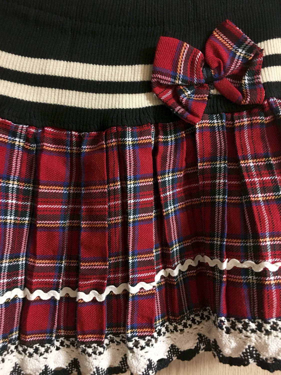 레드 체크 리본 미니 스커트 캐캐체 갸루 데코라 상품이미지3
