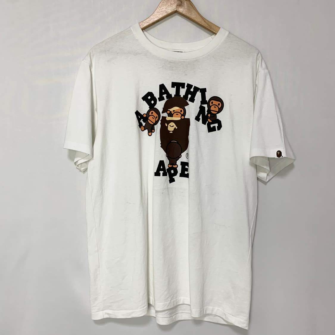 베이프 화이트 아이보리 프린팅 반팔 티셔츠 L 빈티지 남녀공용 상품이미지2