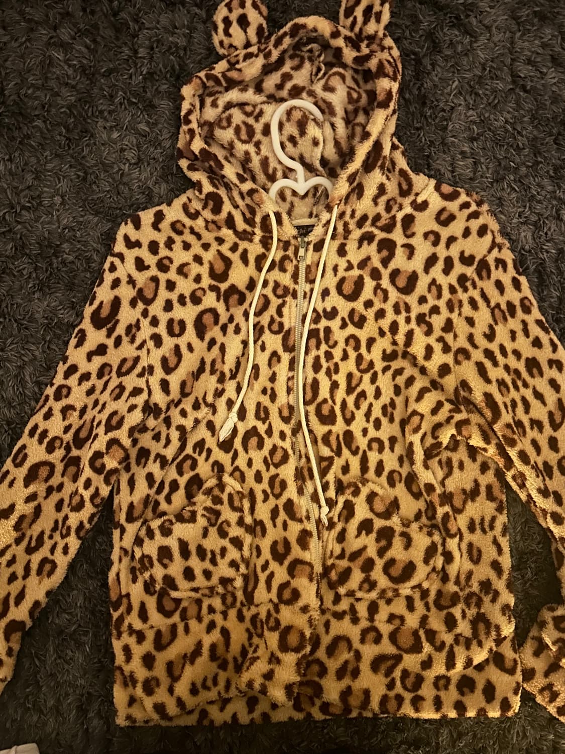 갸루 호피 곰돌이 귀 털 후드집업 판매합니당 상품이미지1