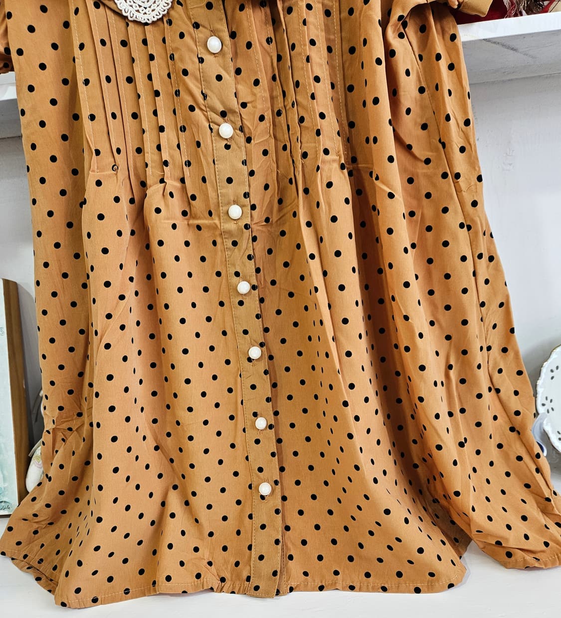 도트 레이스 카라 롱 블라우스 상품이미지5