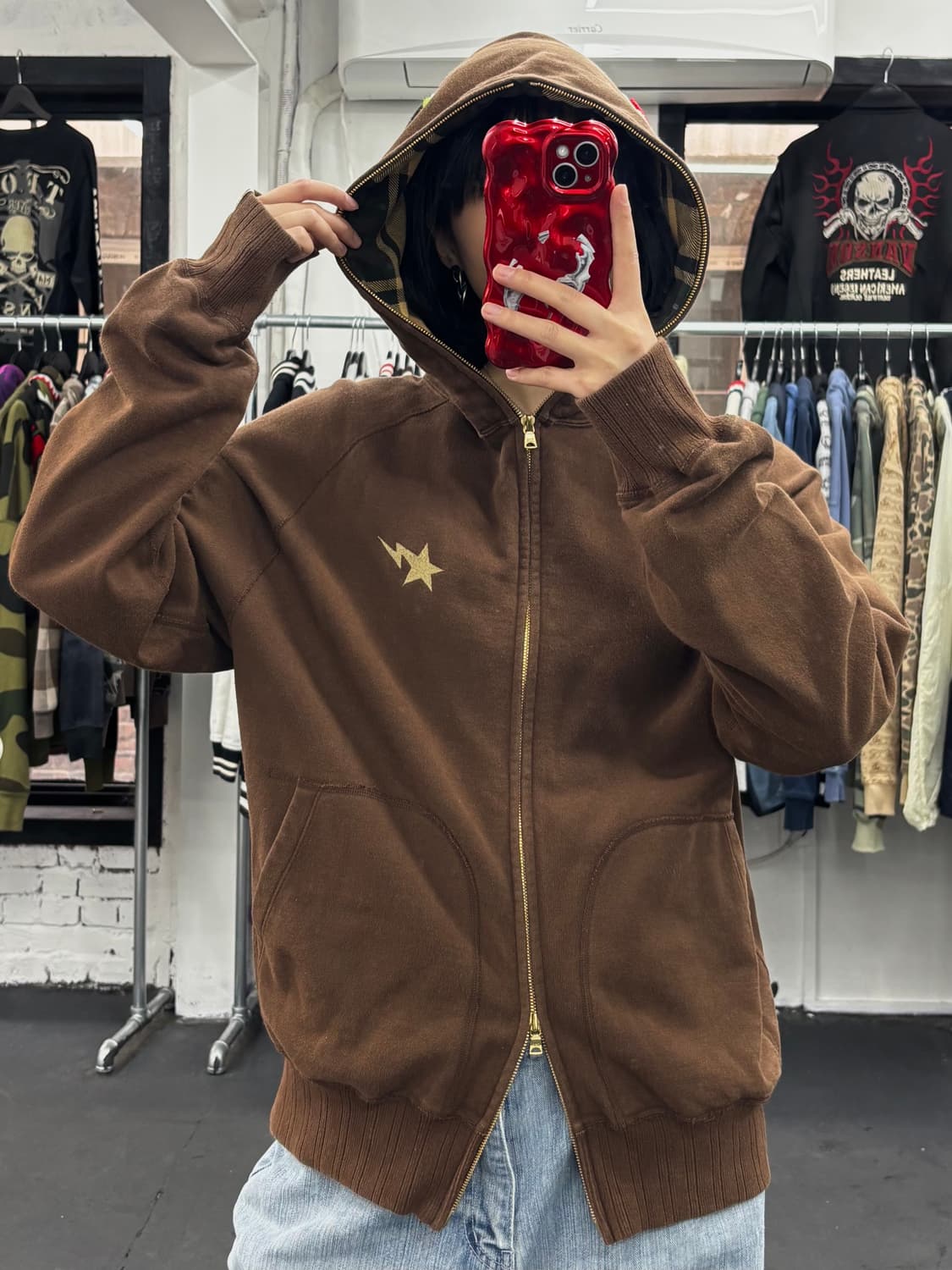 베이프 브라운 스타 투웨이 후드집업 상품이미지1