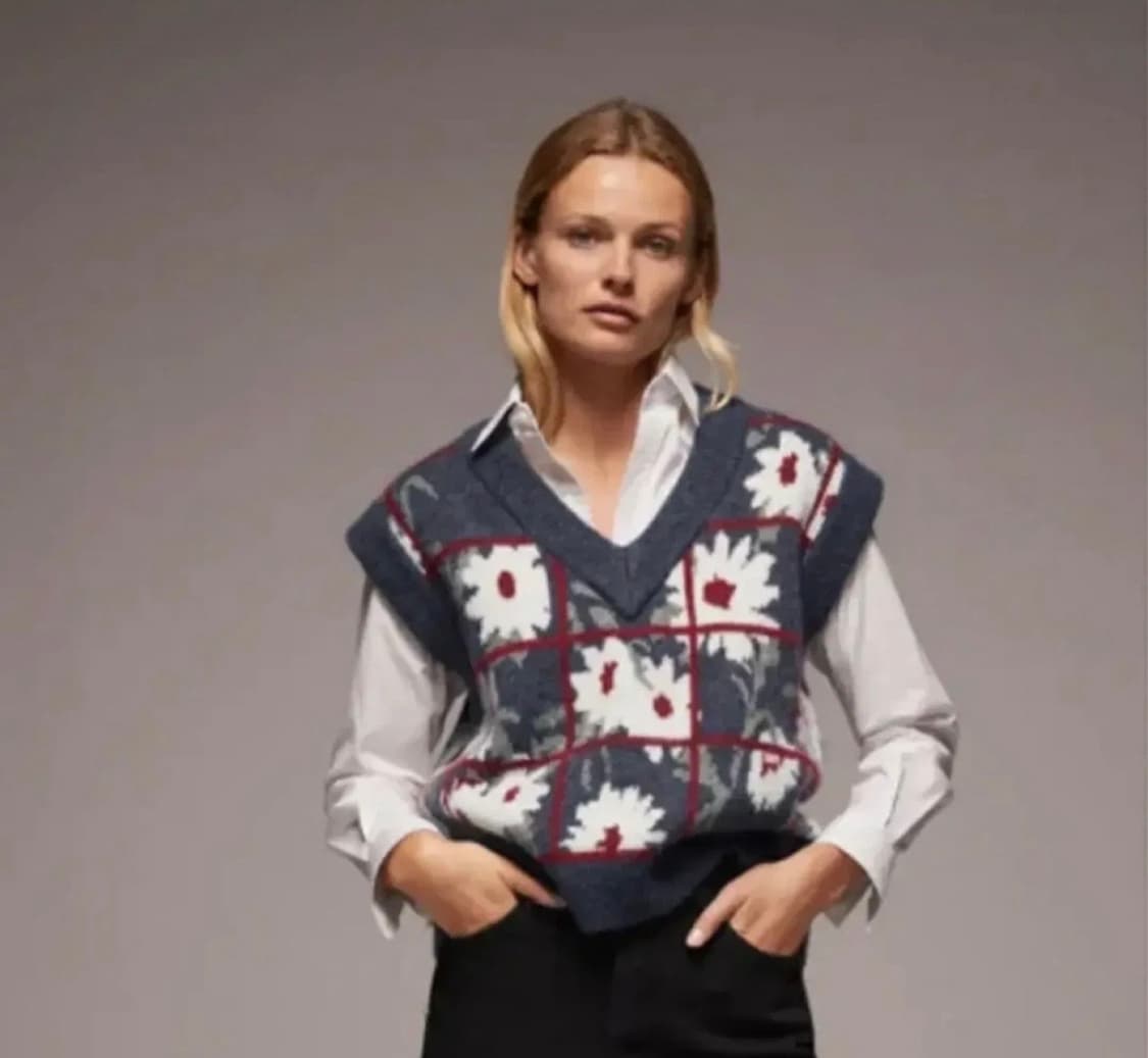 자라 플라워 패턴 니트 베스트 니트 조끼 상품이미지1