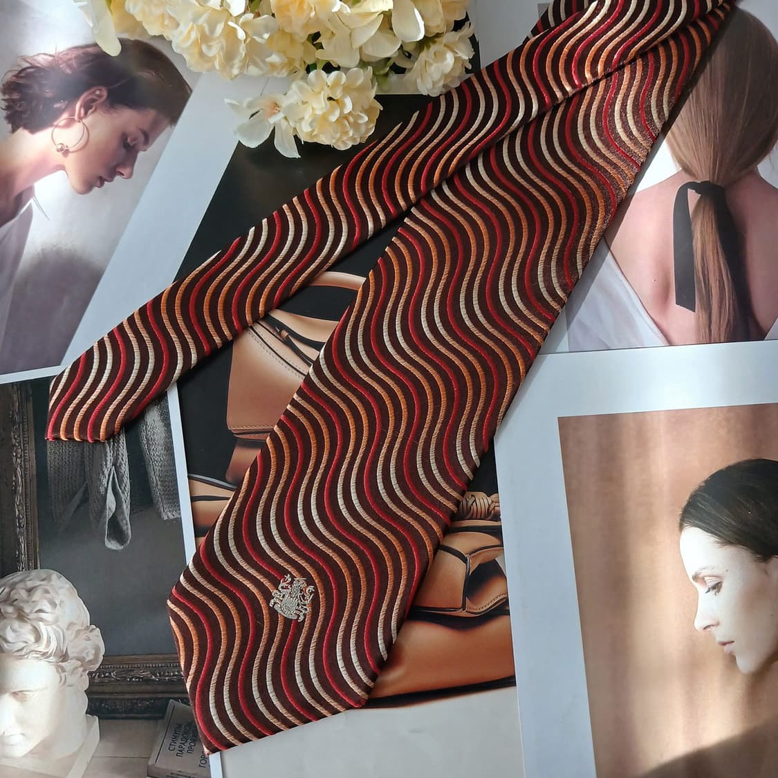 아쿠아스큐텀 실크 브라운 웨이브 넥타이 9.3cm A+등급 A19193
 상품이미지3