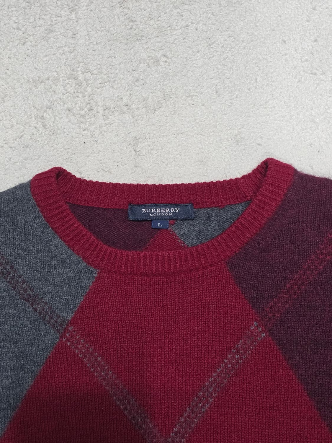 Burberry 버버리 아가일패턴 니트 레드 L 사이즈 상품이미지4