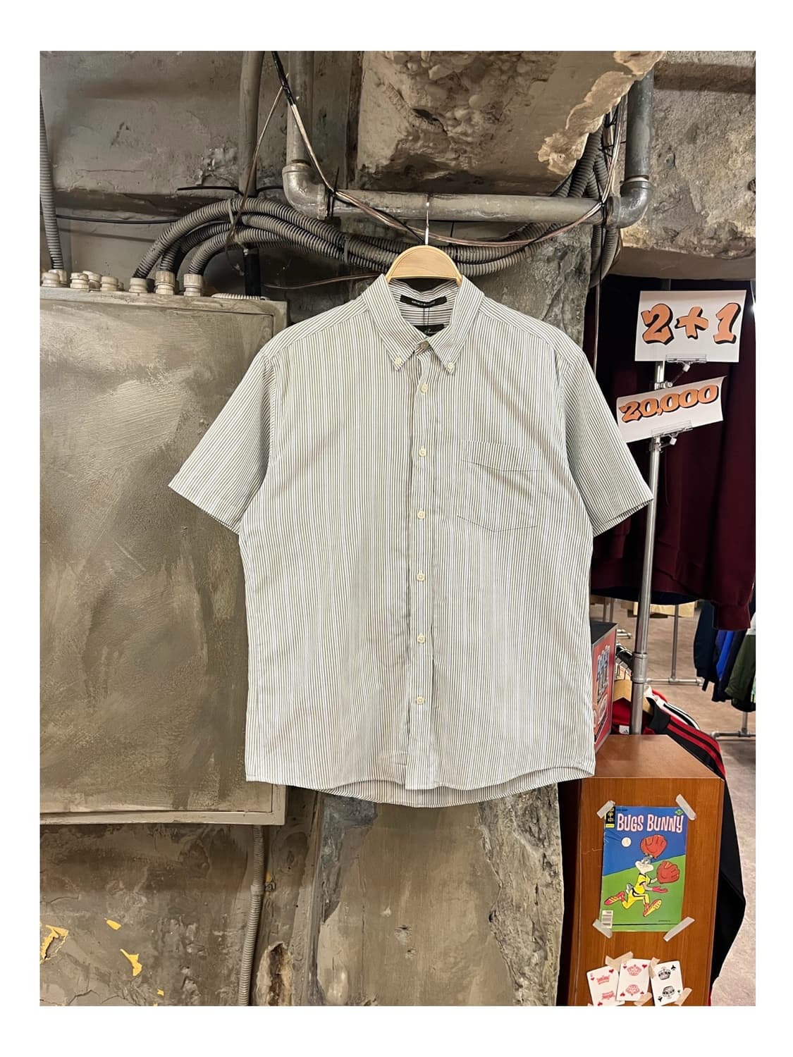 에디바우어 스트라이프 포켓 반팔 셔츠 스카이블루 M #csz3547 상품이미지1