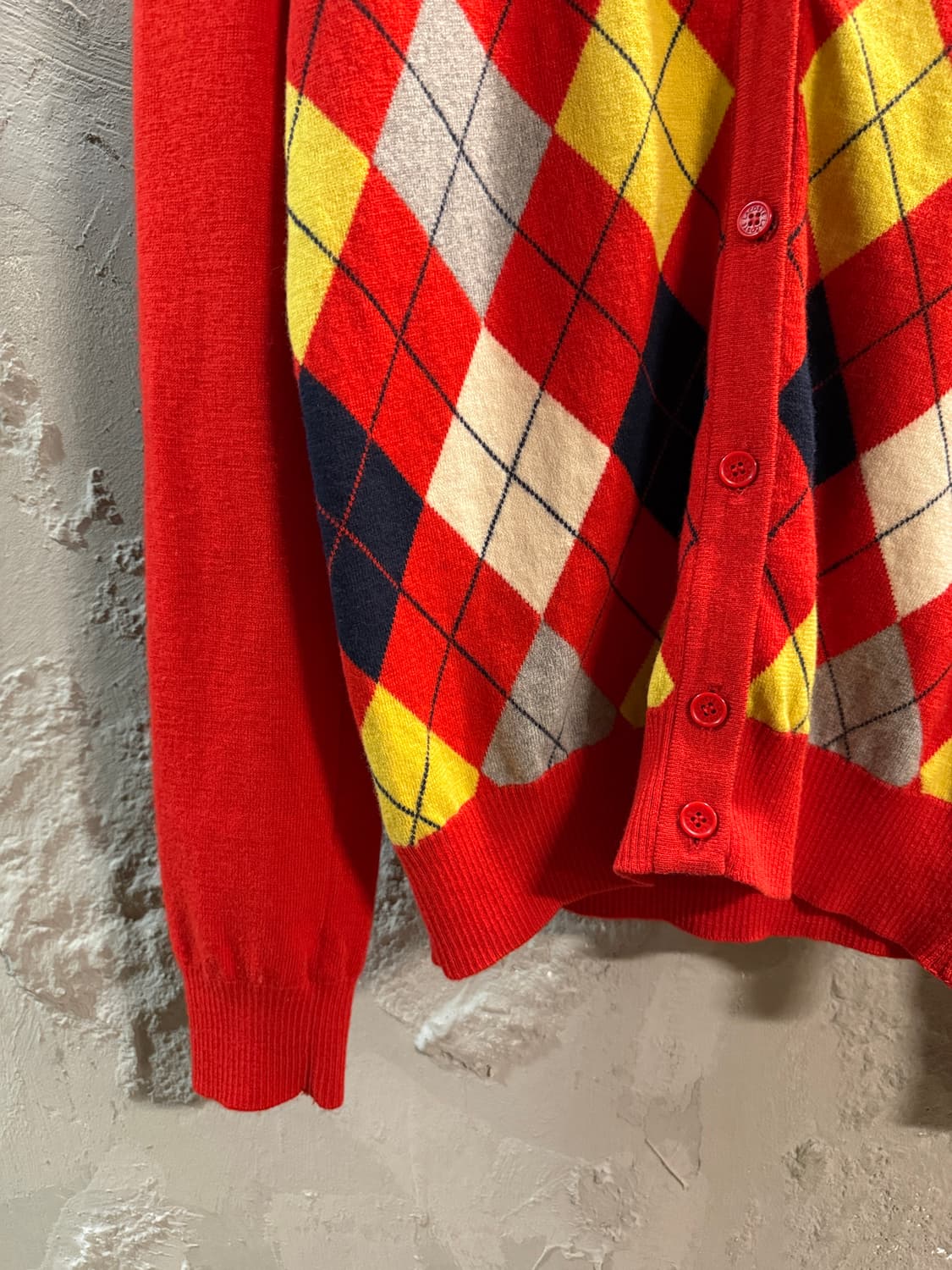 라코스테 아가일 패턴 울 가디건 레드  상품이미지3