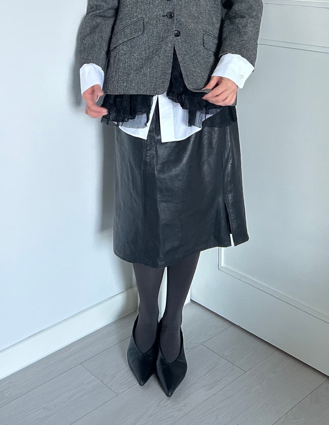 Black Leather Skirt / 빈티지 레더 스커트 상품이미지1