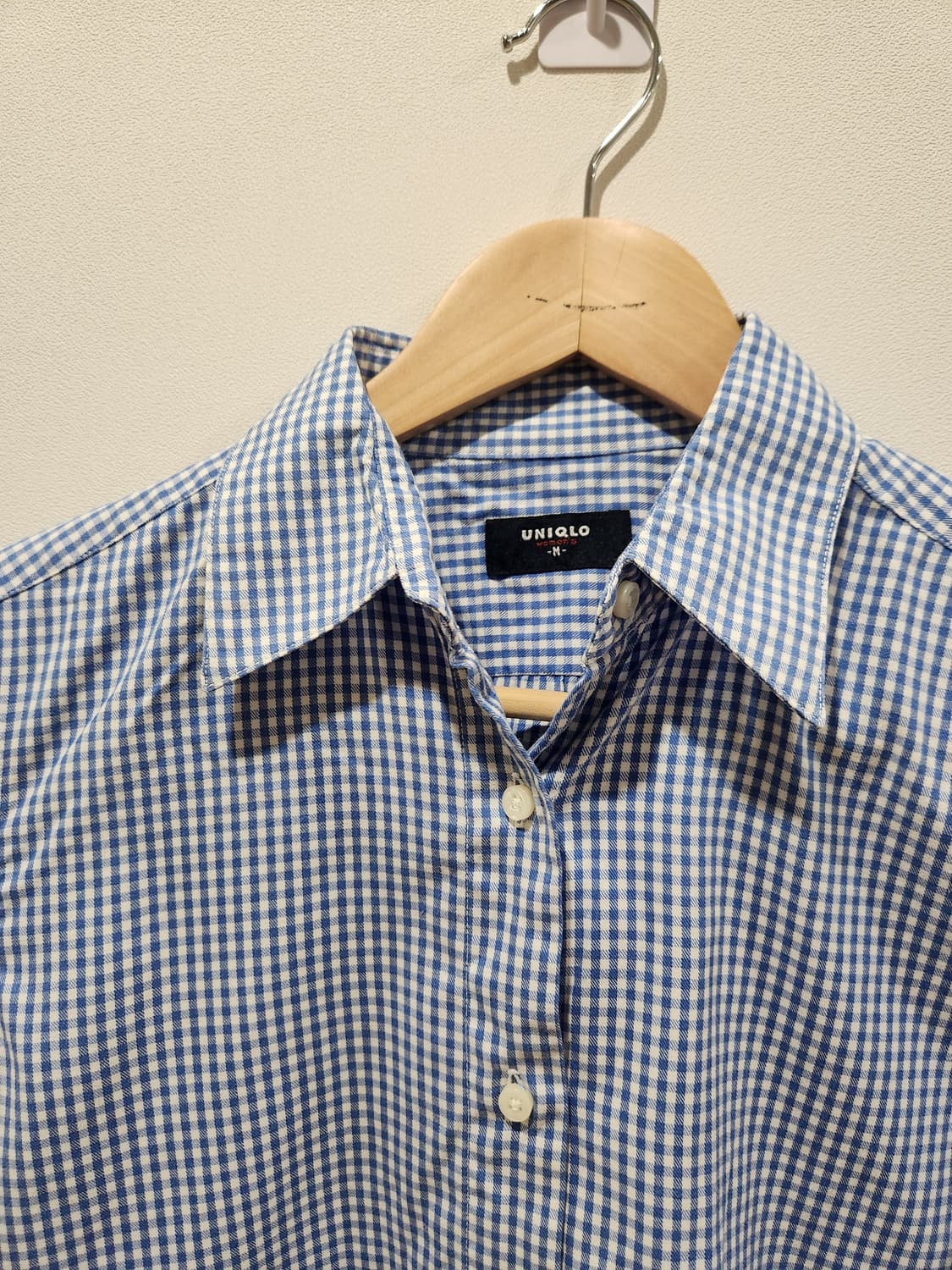 여자 유니클로 하늘색 깅엄체크 셔츠 M 상품이미지2