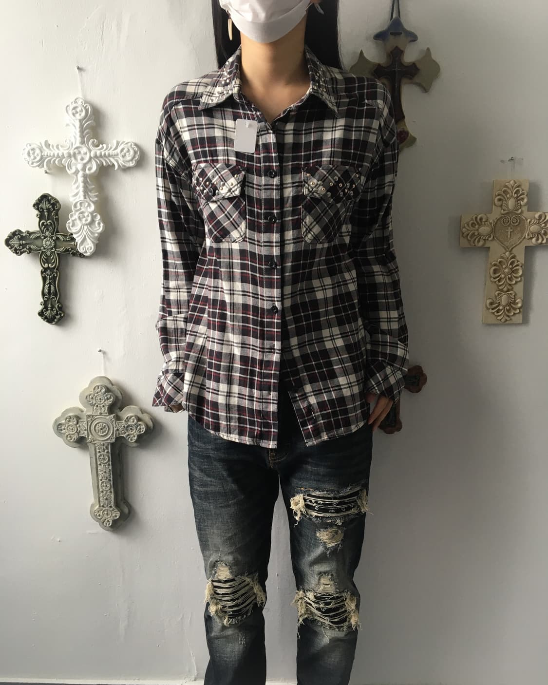 Stud point check pattern shirt 상품이미지1