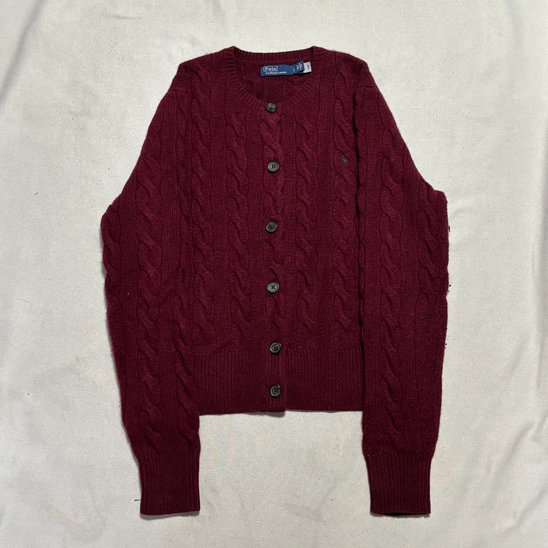 L 폴로랄프로렌 캐시미어 버건디 케이블 가디건 상품이미지2