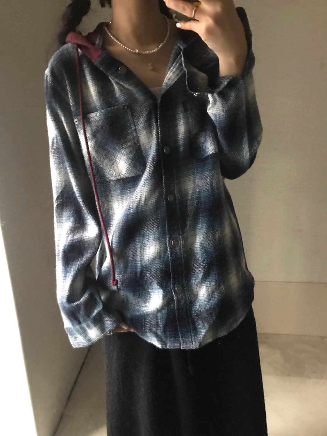 미스치프 레이어드 체크 후드셔츠 상품이미지2