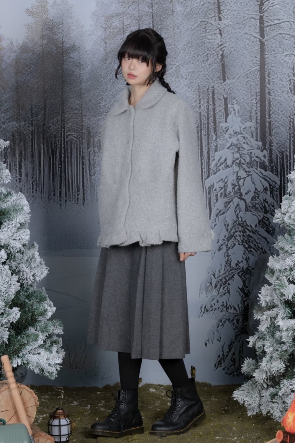 나이엔 라운드 플라켓 숏 코트 라이트그레이 상품이미지1