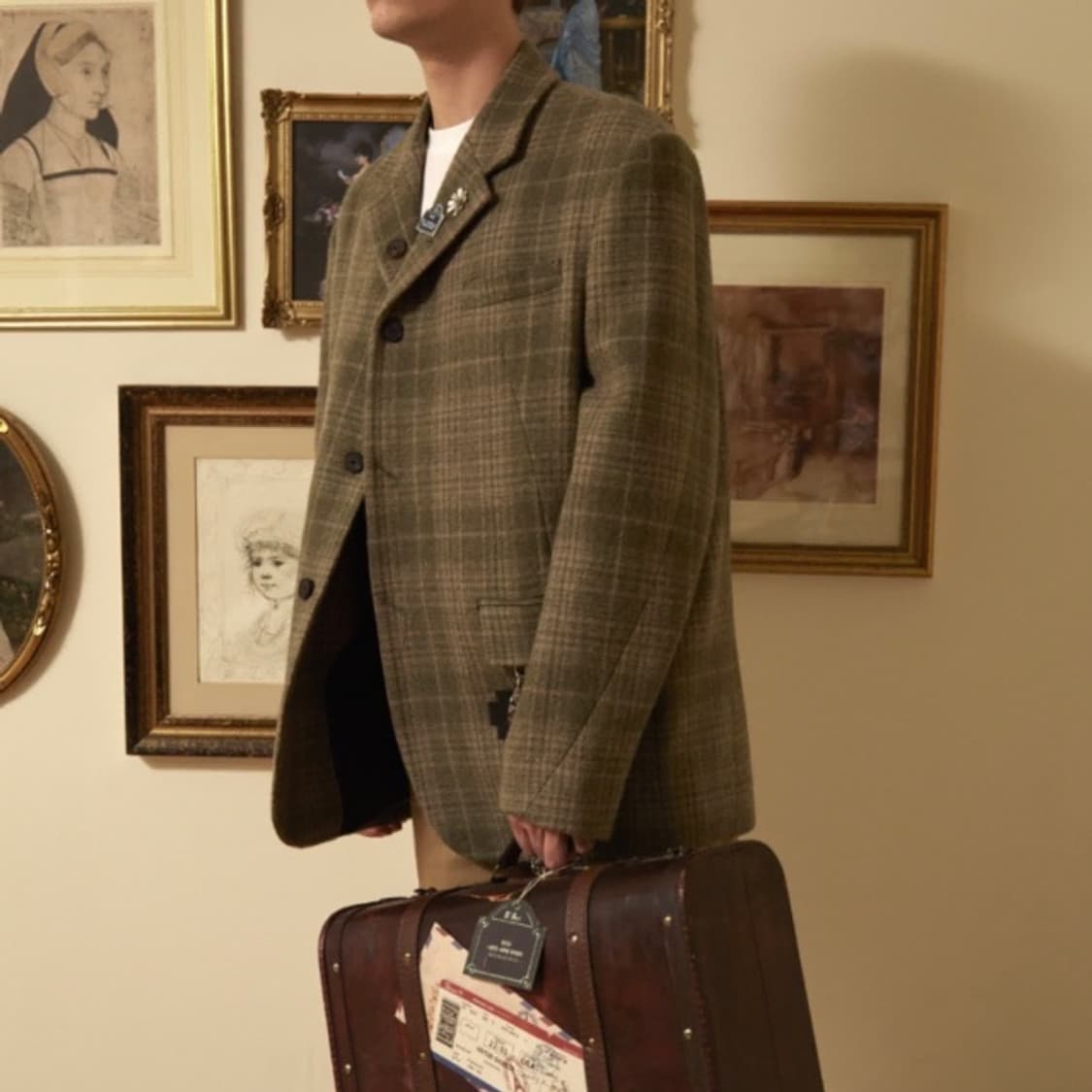 [M] stu 커브드 체크 블레이저 그린 상품이미지2