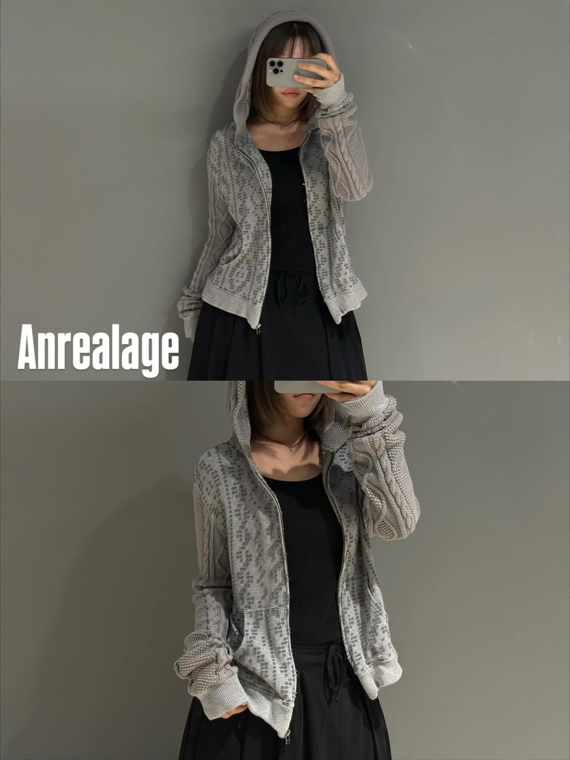Anrealage mix knit jacquard hood zip-up 상품이미지1