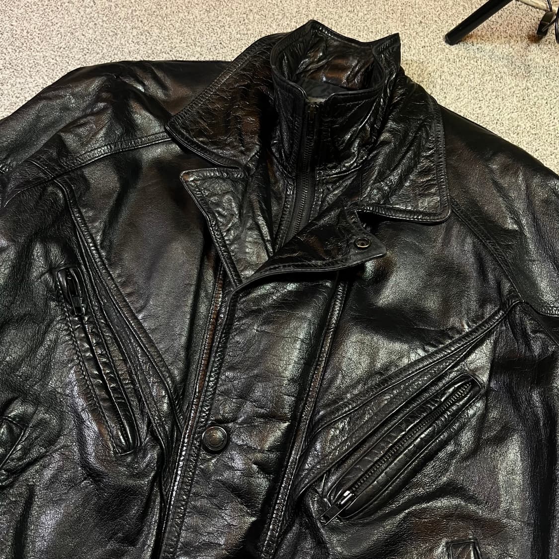 Vintage 빈티지 하이넥 가죽 봄버 자켓 상품이미지2