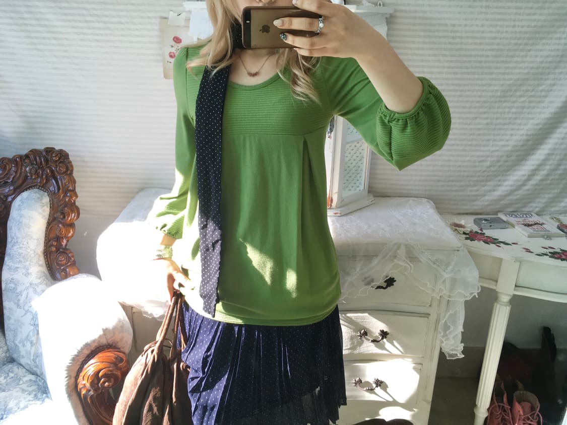 Set) 그린 퍼프 롱슬리브 + 도트 머플러 상품이미지5