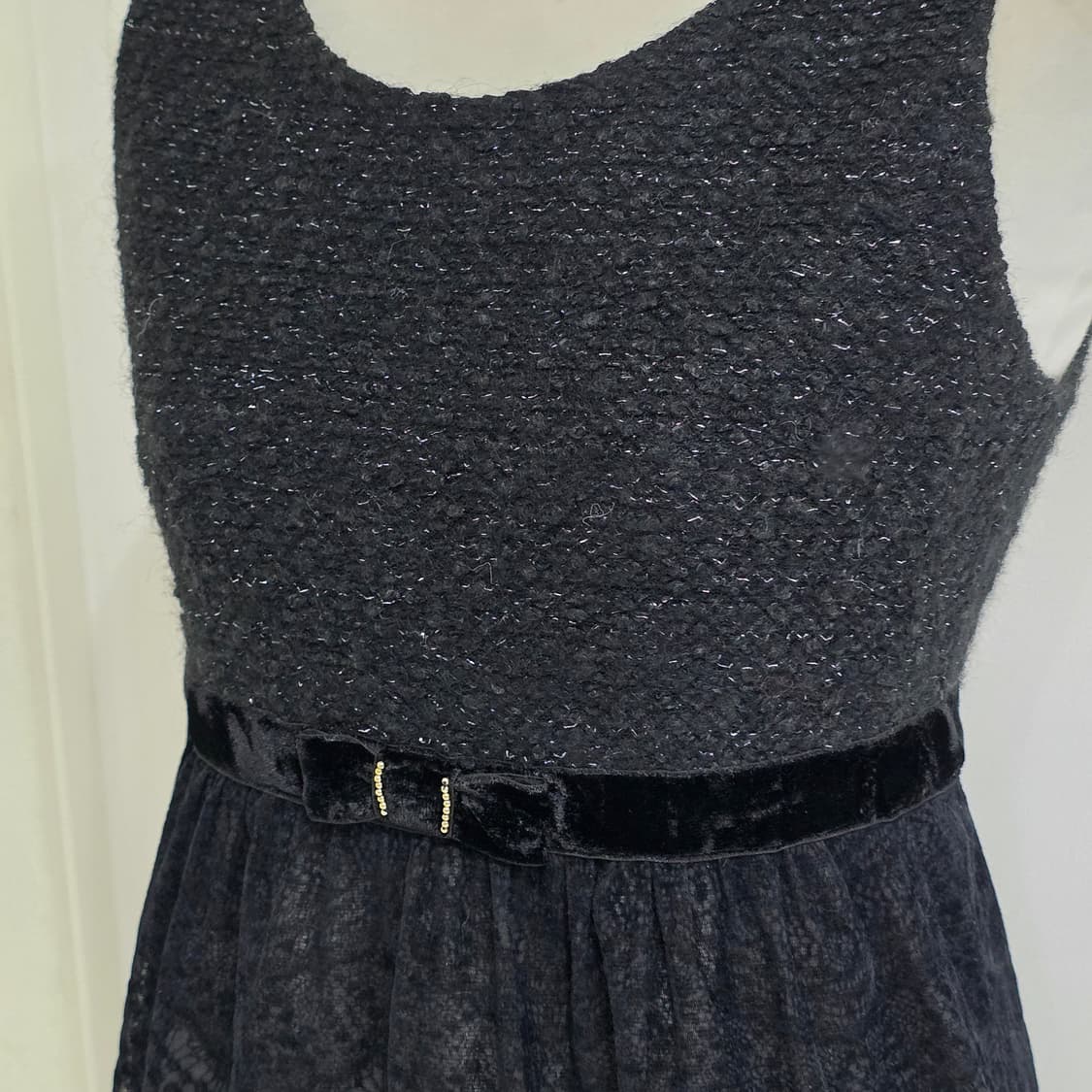 블랙 트위드 갸루모리걸 벨벳리본 레이스원피스 상품이미지6