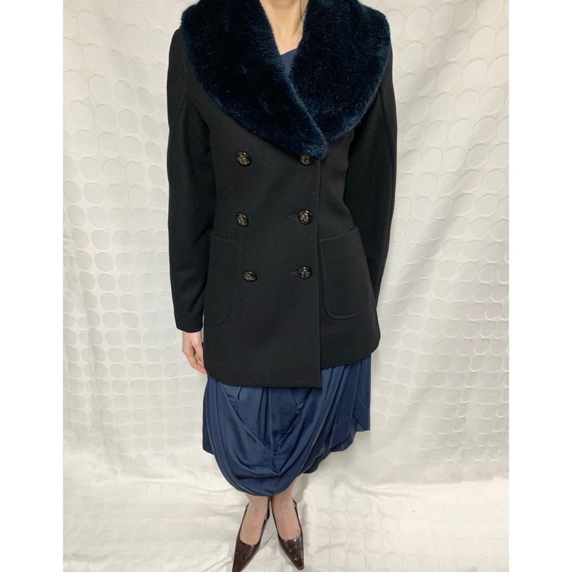 비비안웨스트우드 블루 퍼 트리밍 울 코트 상품이미지3