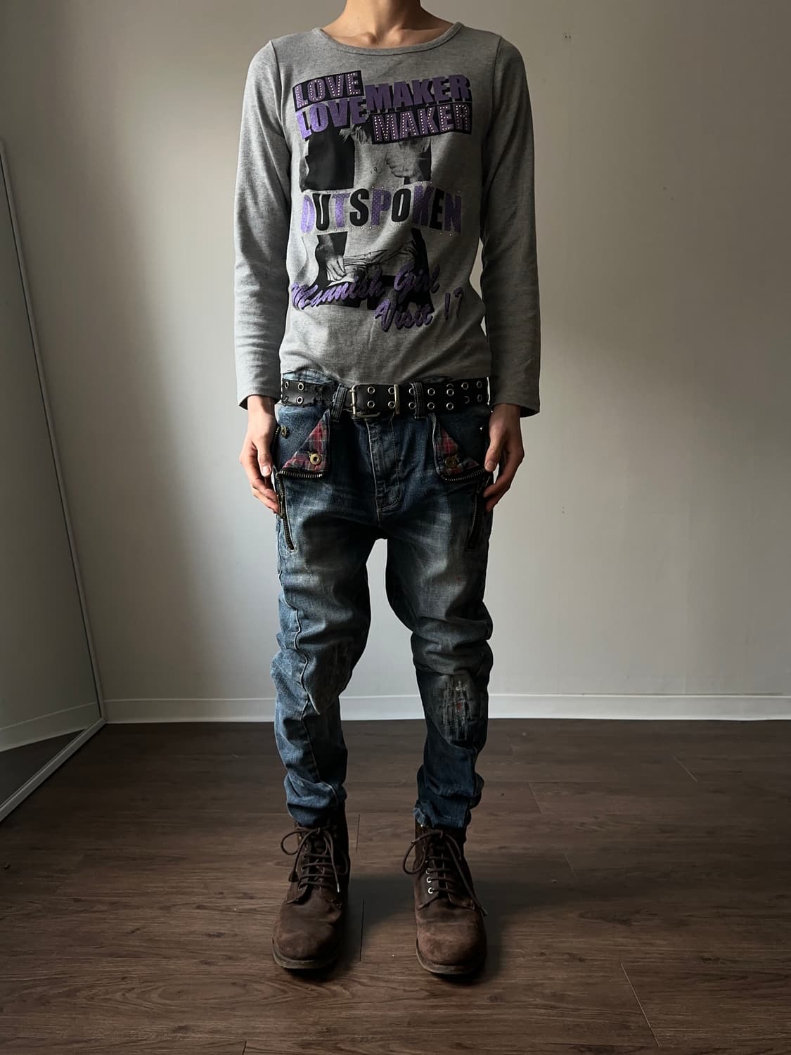 ILDT 체크 & 스크래치 바이커 진 상품이미지3