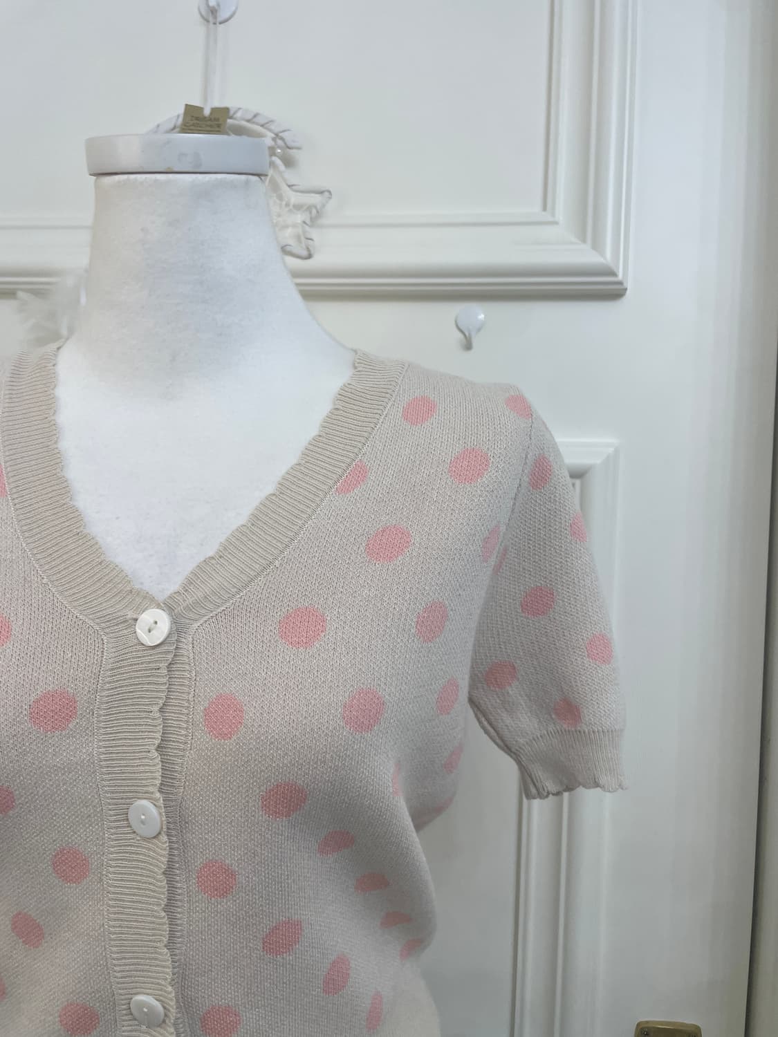 cream beige pink dot puff crop cardigan 상품이미지6